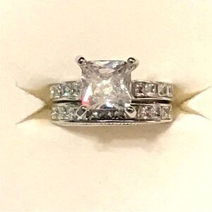 New  Sterling Silver White Topaz Wedding Ring Set Size 7